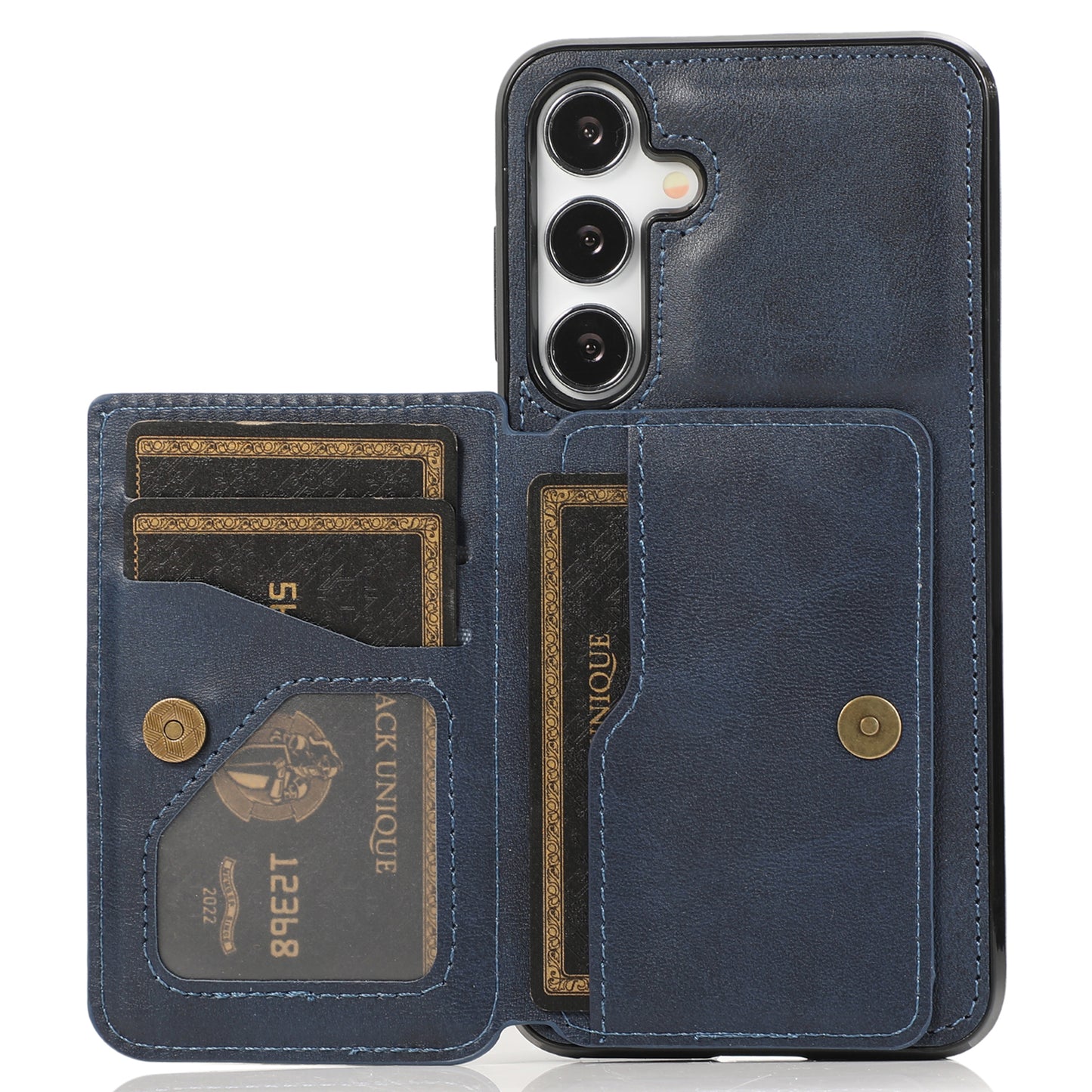For Samsung Galaxy S24+ Cell Phone Case with Card Holder Kickstand PU Leather+TPU Cover - Blue