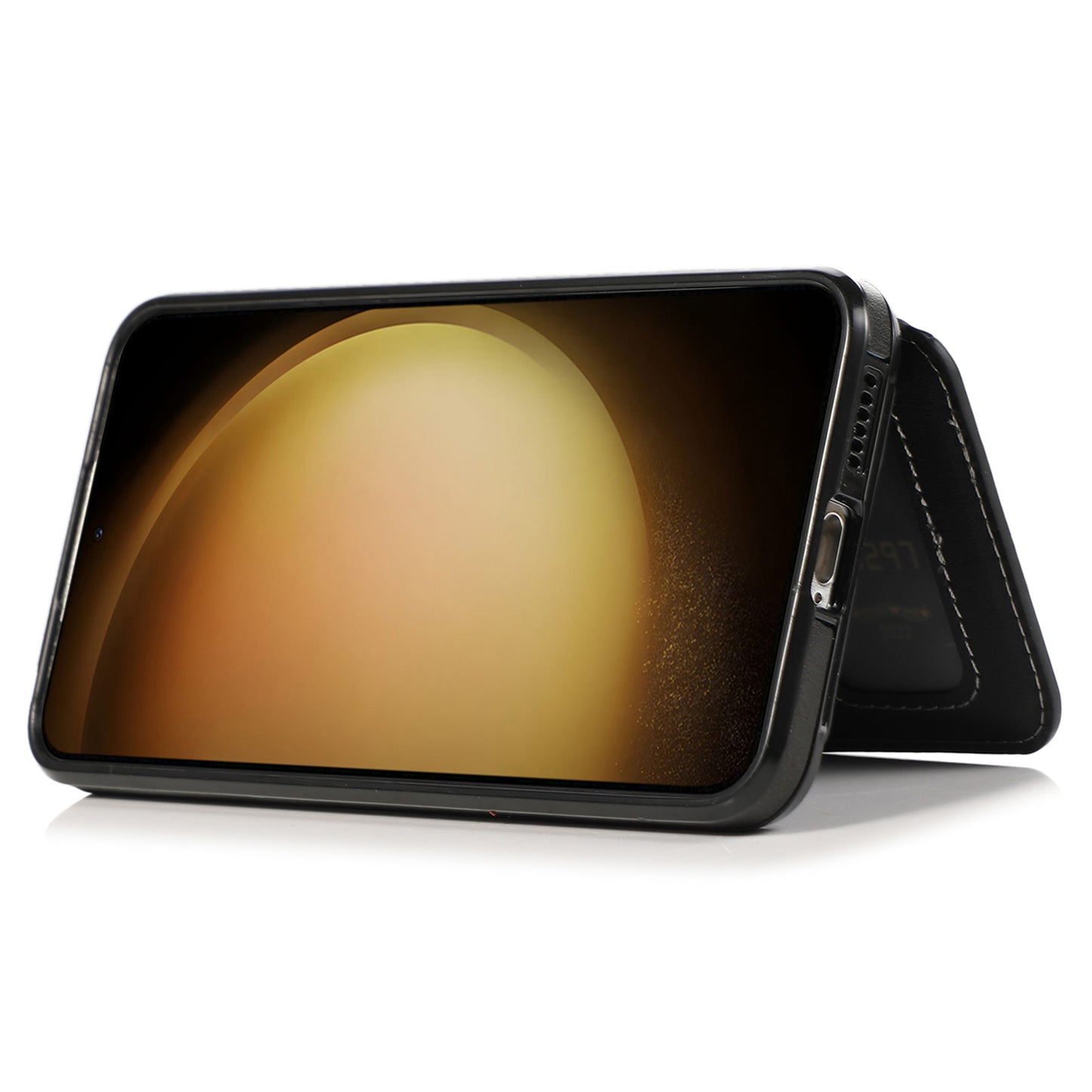 For Samsung Galaxy S24 Cell Phone Case with Card Holder PU Leather+TPU Kickstand Cover - Black