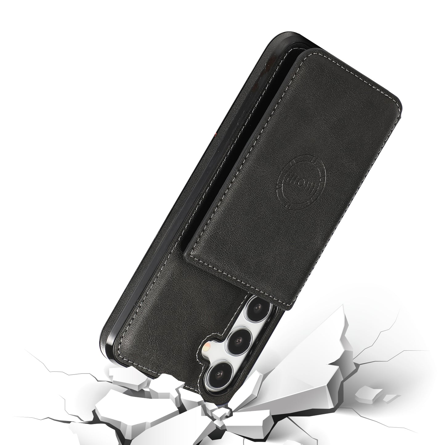 For Samsung Galaxy S24 Cell Phone Case with Card Holder PU Leather+TPU Kickstand Cover - Black