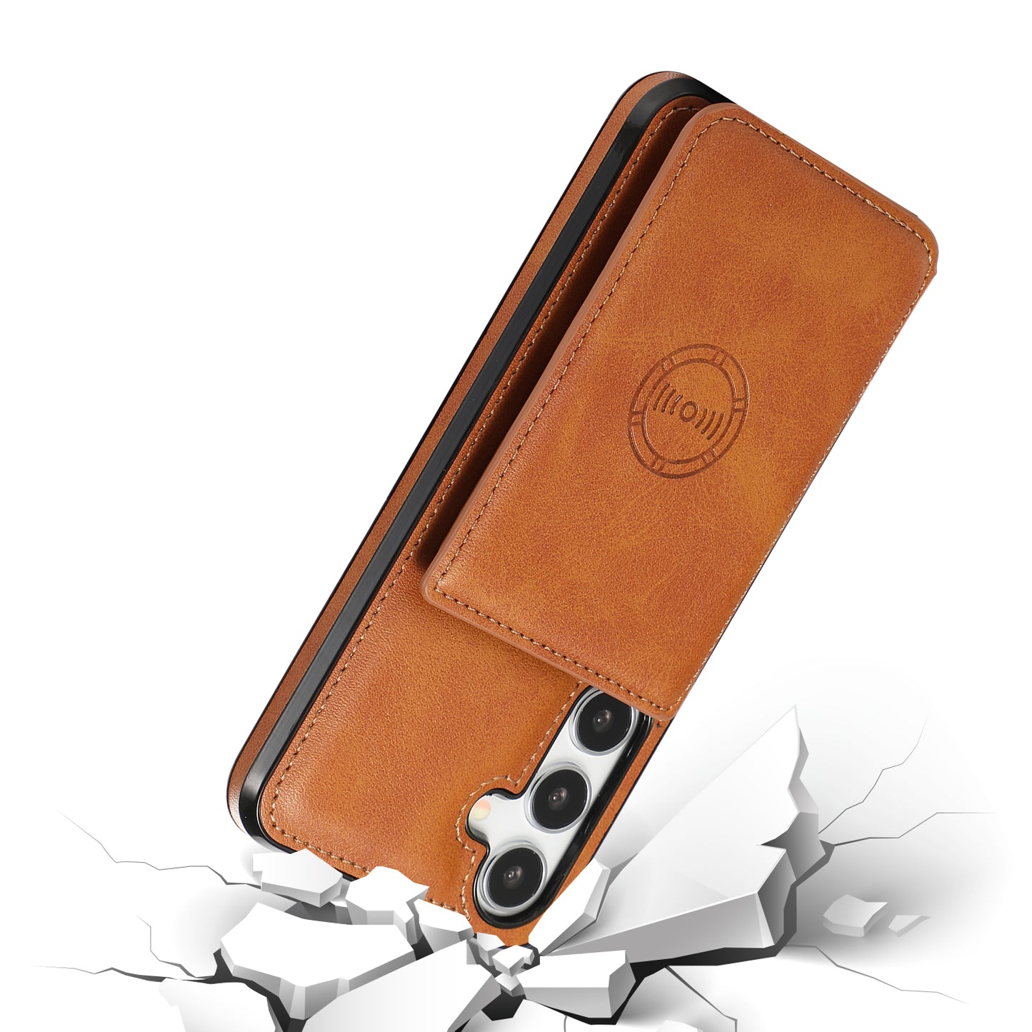 For Samsung Galaxy S24 Cell Phone Case with Card Holder PU Leather+TPU Kickstand Cover - Brown