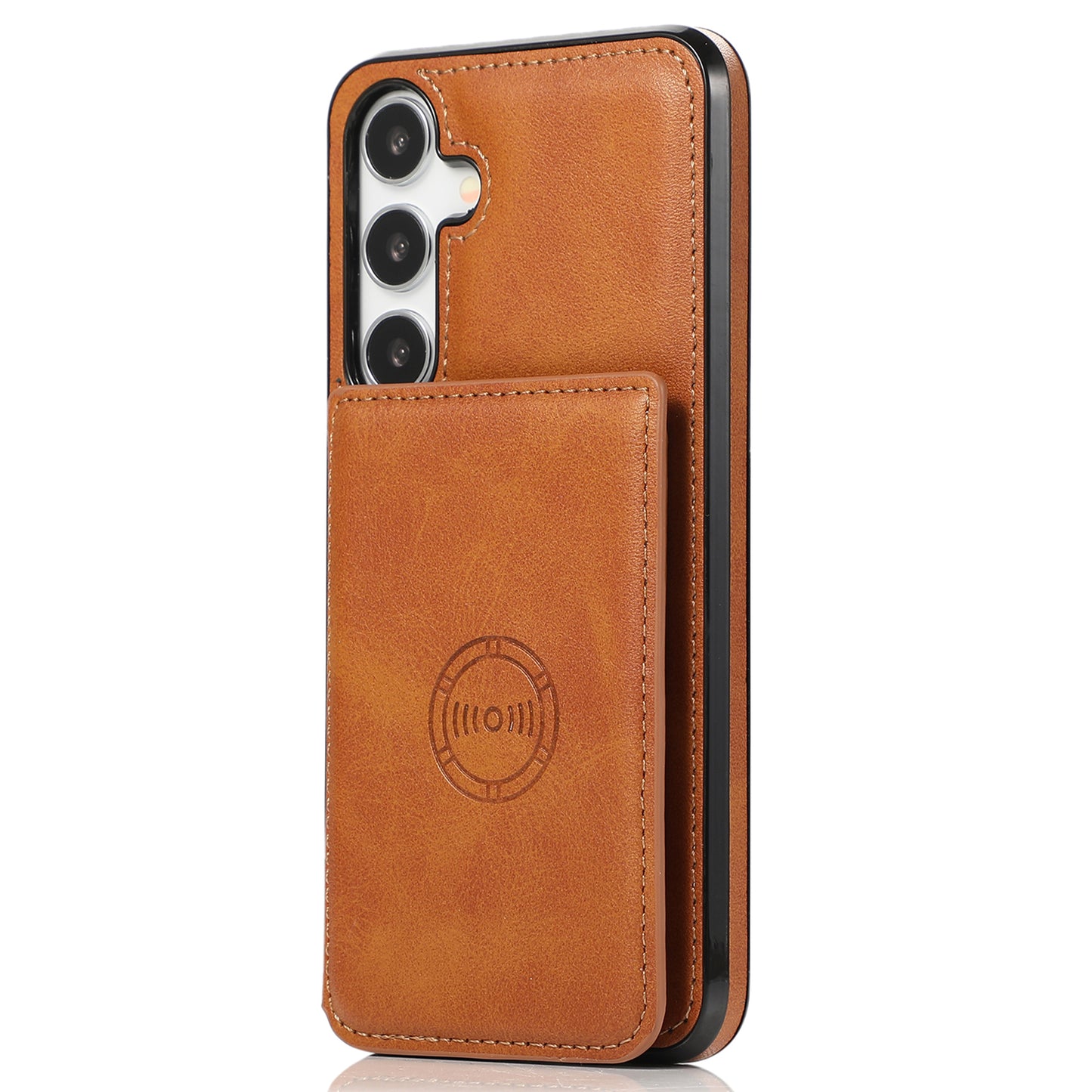 For Samsung Galaxy S24 Cell Phone Case with Card Holder PU Leather+TPU Kickstand Cover - Brown