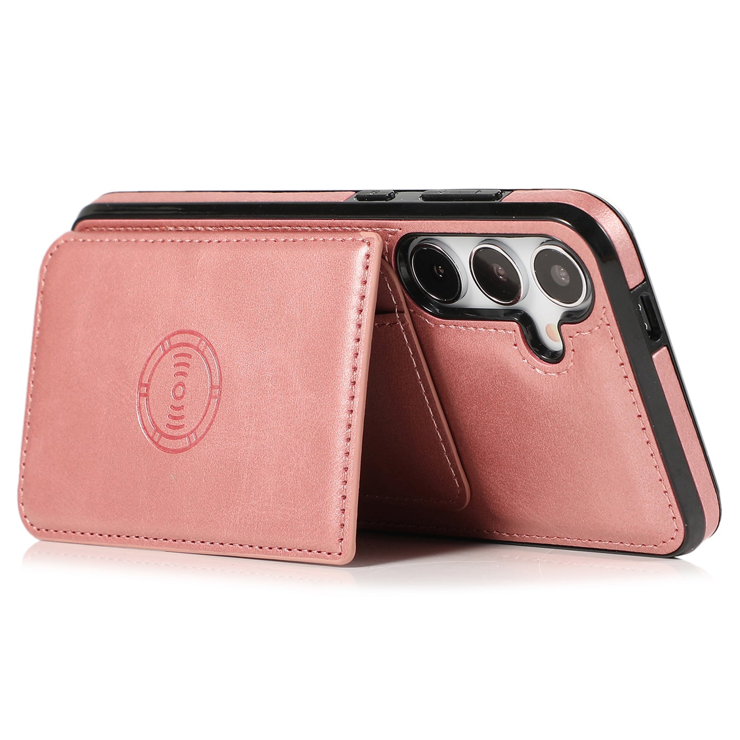 For Samsung Galaxy S24 Cell Phone Case with Card Holder PU Leather+TPU Kickstand Cover - Rose Gold