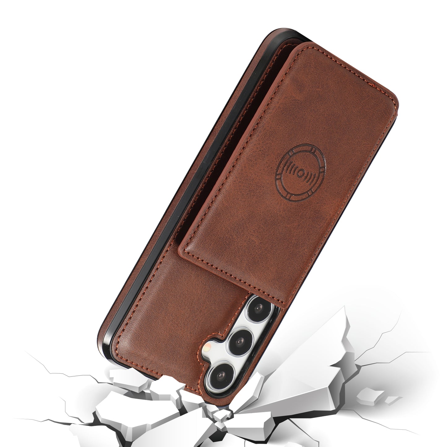 For Samsung Galaxy S24 Cell Phone Case with Card Holder PU Leather+TPU Kickstand Cover - Coffee
