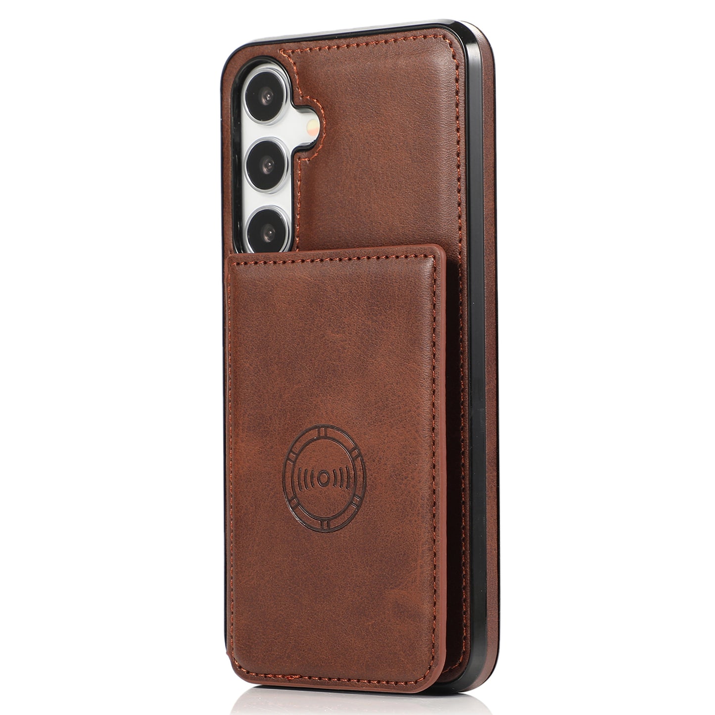 For Samsung Galaxy S24 Cell Phone Case with Card Holder PU Leather+TPU Kickstand Cover - Coffee