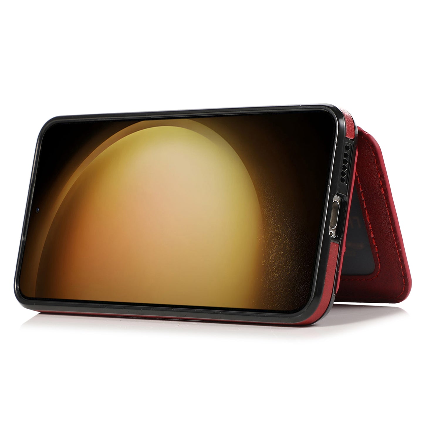 For Samsung Galaxy S24 Cell Phone Case with Card Holder PU Leather+TPU Kickstand Cover - Red