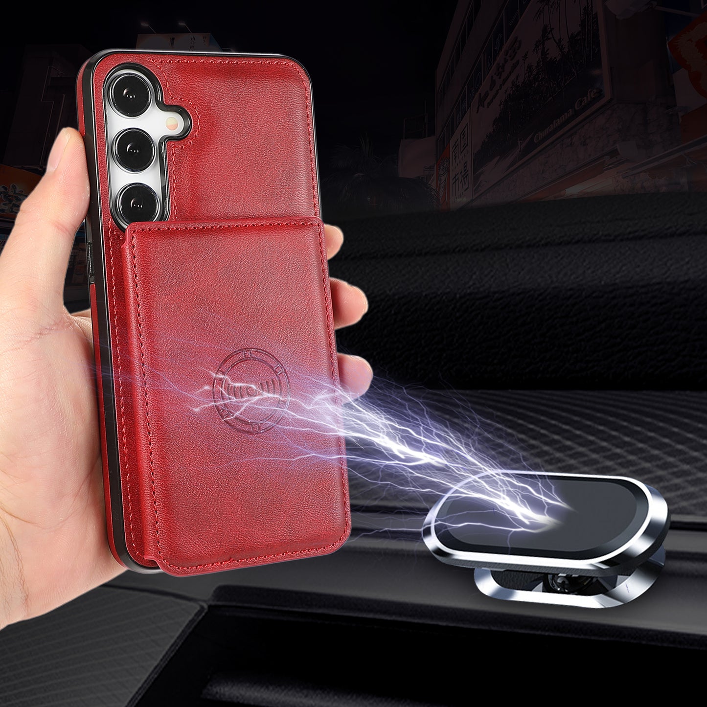 For Samsung Galaxy S24 Cell Phone Case with Card Holder PU Leather+TPU Kickstand Cover - Red
