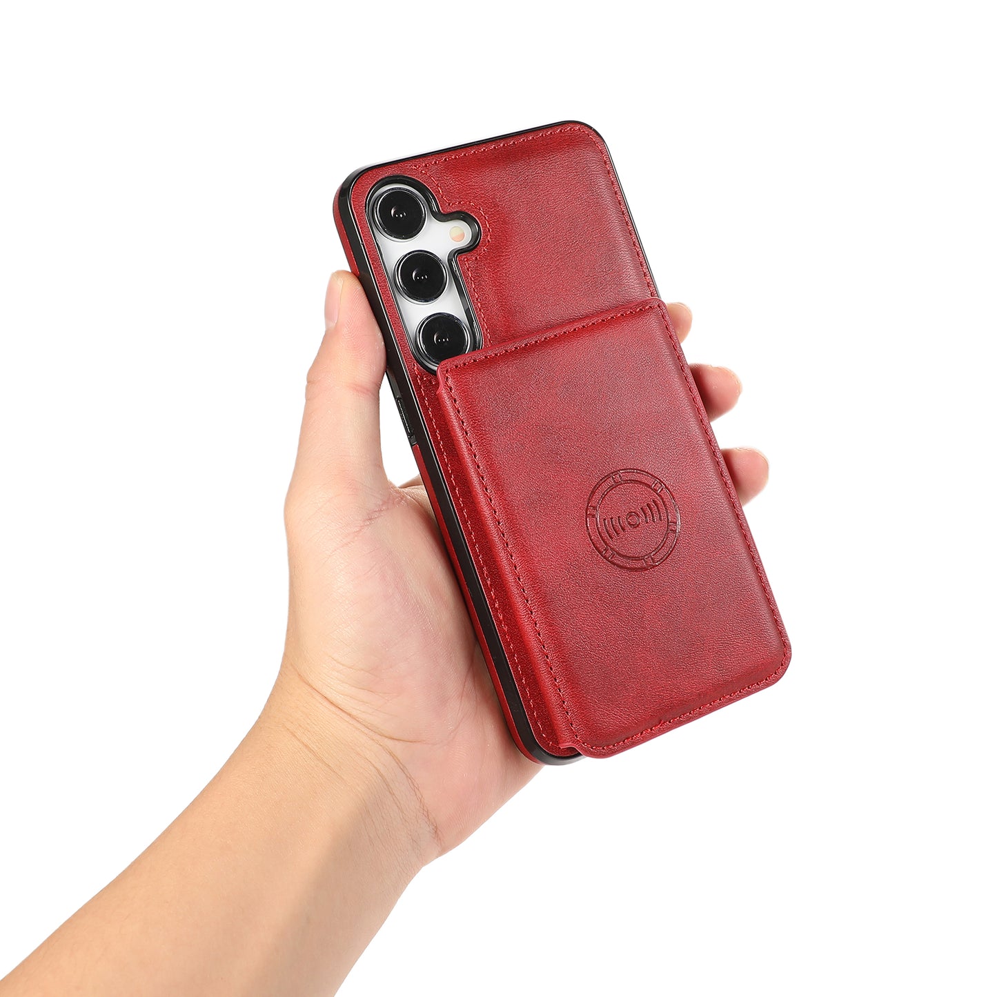 For Samsung Galaxy S24 Cell Phone Case with Card Holder PU Leather+TPU Kickstand Cover - Red