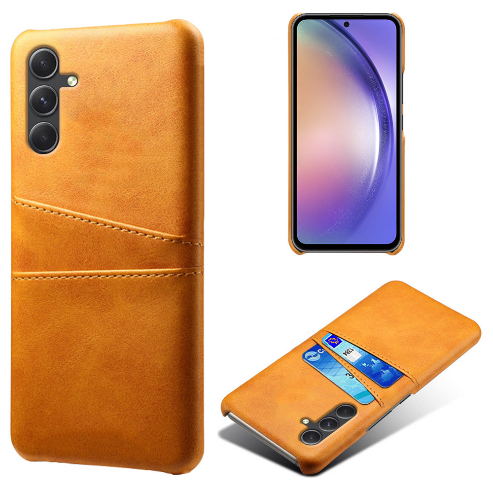 For Samsung Galaxy S24 Case PU+Hard PC Phone Protector with Dual Card Slots - Orange