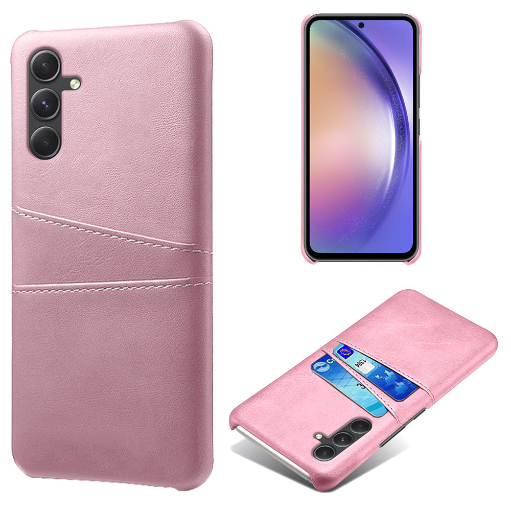 For Samsung Galaxy S24 Case PU+Hard PC Phone Protector with Dual Card Slots - Rose Gold