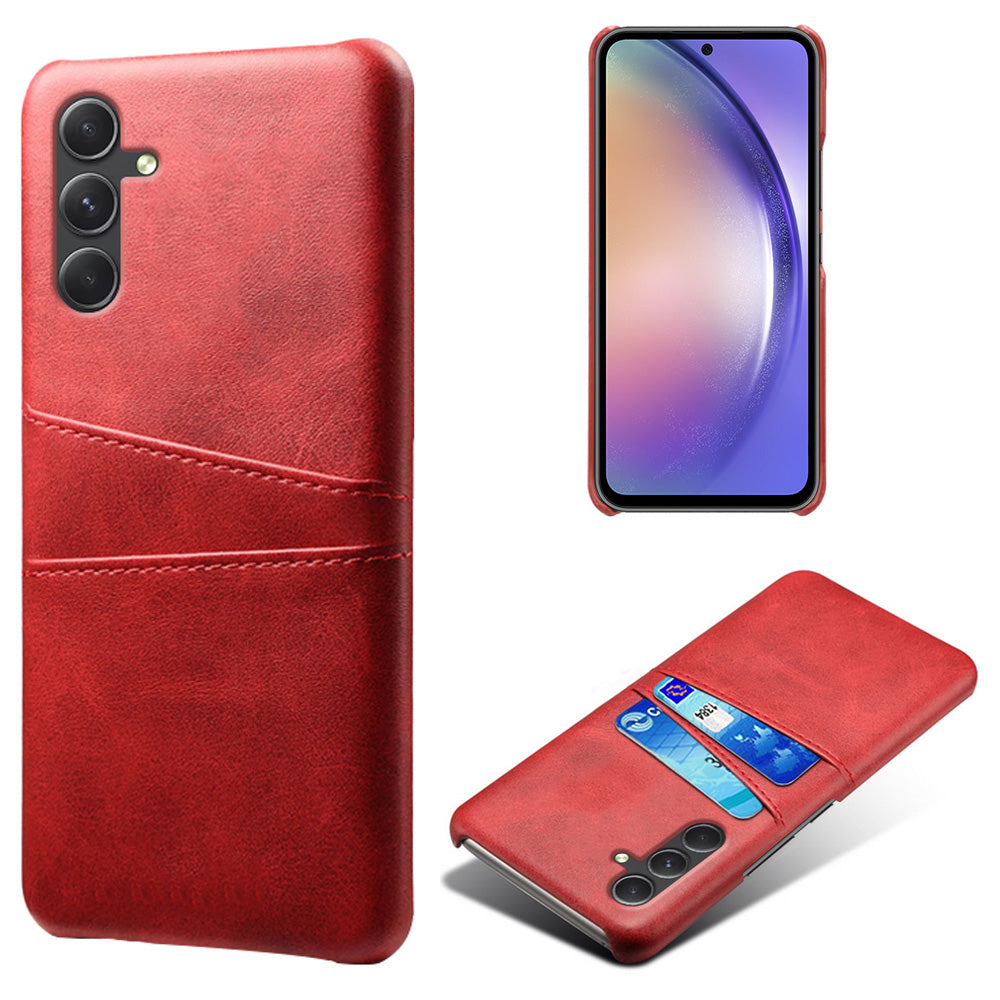 For Samsung Galaxy S24 Case PU+Hard PC Phone Protector with Dual Card Slots - Red