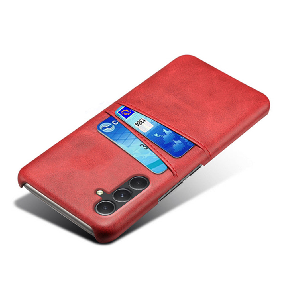 For Samsung Galaxy S24 Case PU+Hard PC Phone Protector with Dual Card Slots - Red