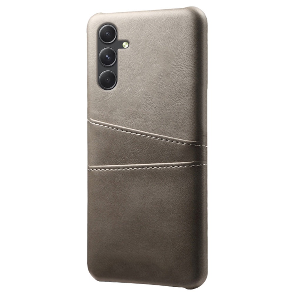 For Samsung Galaxy S24 Case PU+Hard PC Phone Protector with Dual Card Slots - Grey