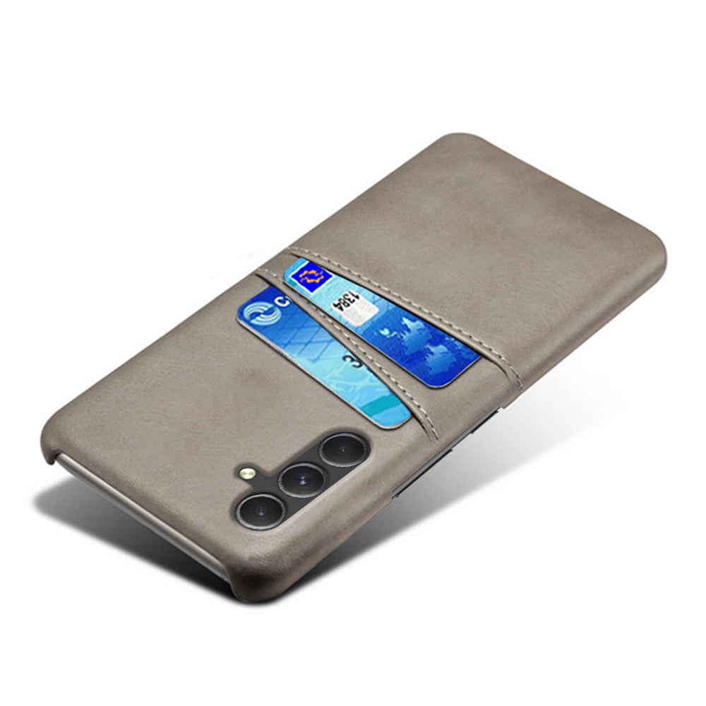 For Samsung Galaxy S24 Case PU+Hard PC Phone Protector with Dual Card Slots - Grey