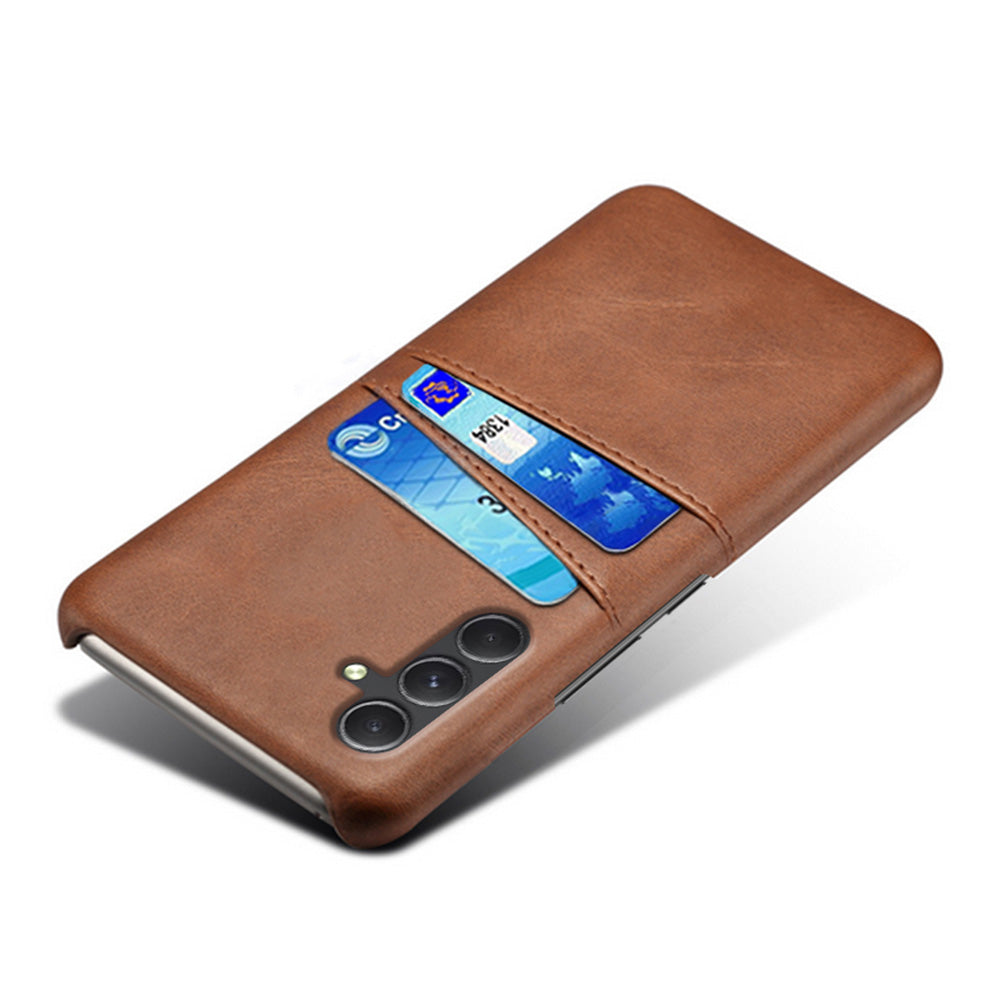 For Samsung Galaxy S24 Case PU+Hard PC Phone Protector with Dual Card Slots - Brown