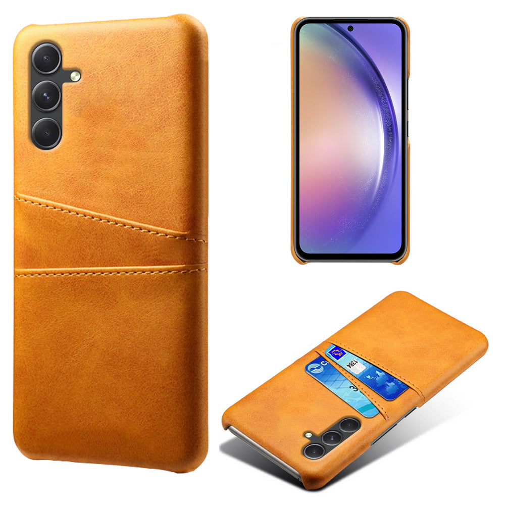 For Samsung Galaxy S24+ Cell Phone Case PU+Hard PC Anti-scratch Card Holder Back Shell - Orange