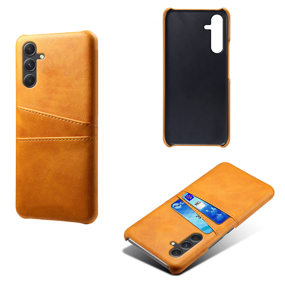 For Samsung Galaxy S24+ Cell Phone Case PU+Hard PC Anti-scratch Card Holder Back Shell - Orange