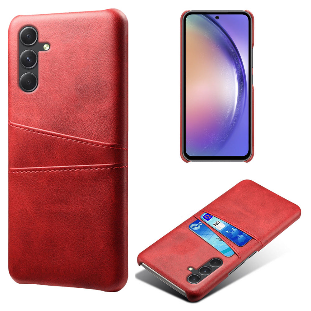 For Samsung Galaxy S24+ Cell Phone Case PU+Hard PC Anti-scratch Card Holder Back Shell - Red
