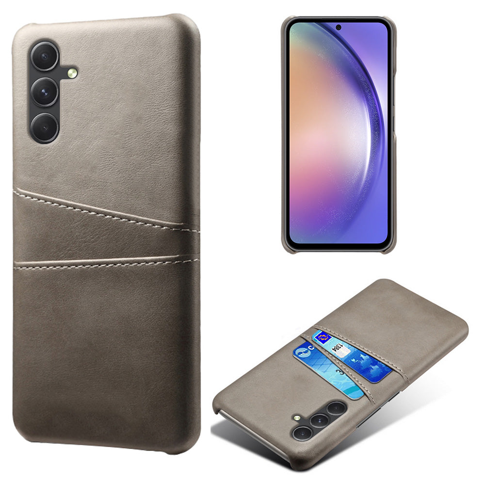For Samsung Galaxy S24+ Cell Phone Case PU+Hard PC Anti-scratch Card Holder Back Shell - Grey