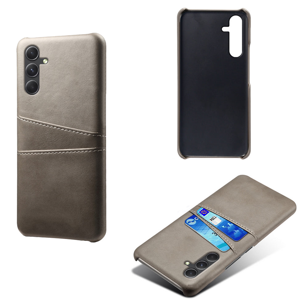 For Samsung Galaxy S24+ Cell Phone Case PU+Hard PC Anti-scratch Card Holder Back Shell - Grey