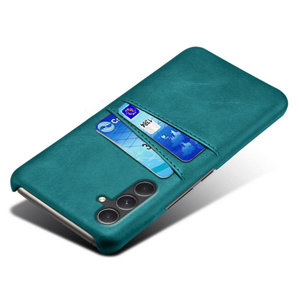 For Samsung Galaxy S24+ Cell Phone Case PU+Hard PC Anti-scratch Card Holder Back Shell - Green