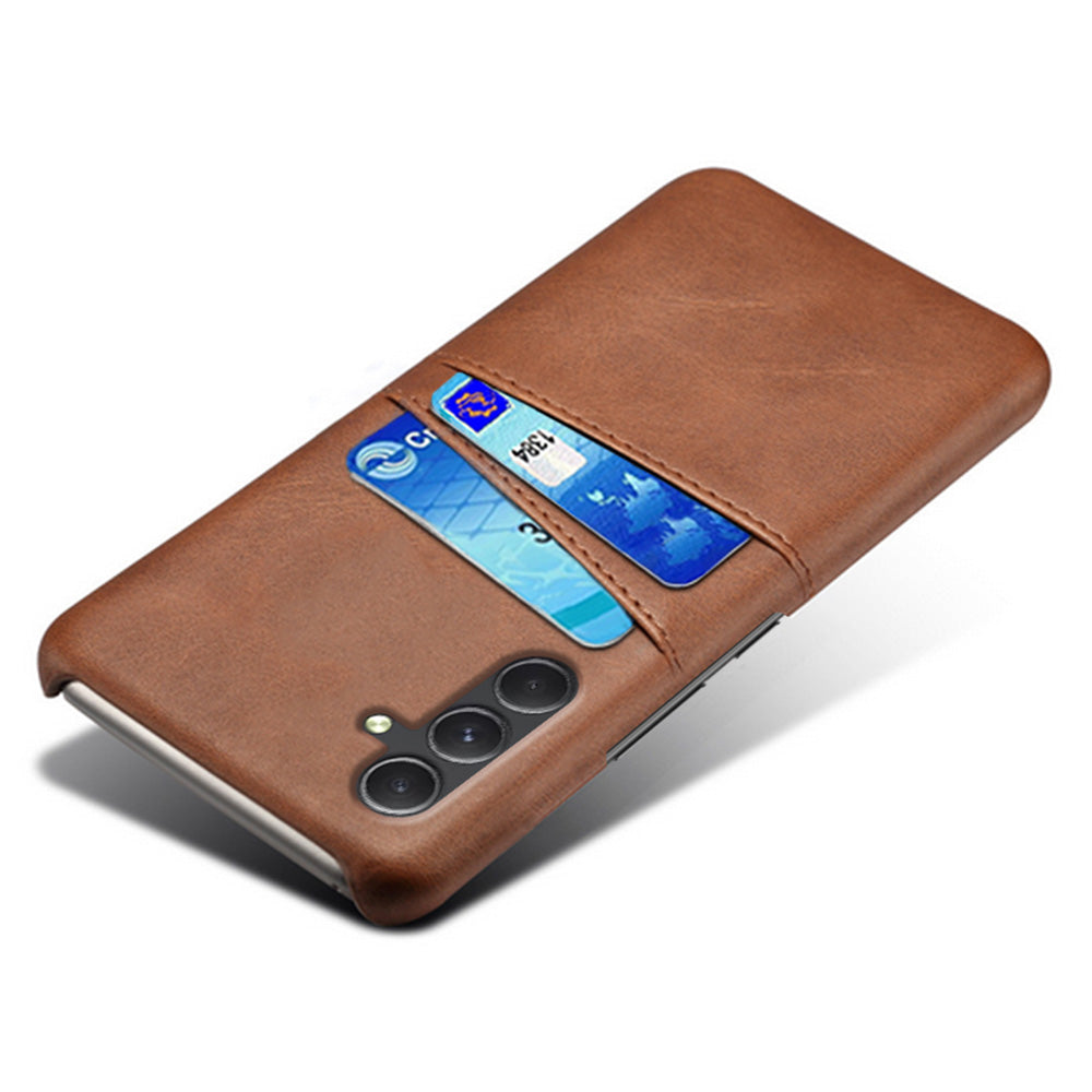 For Samsung Galaxy S24+ Cell Phone Case PU+Hard PC Anti-scratch Card Holder Back Shell - Brown