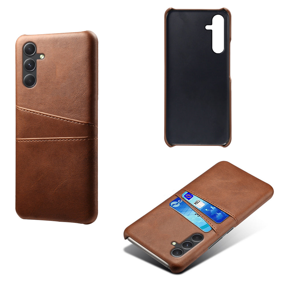 For Samsung Galaxy S24+ Cell Phone Case PU+Hard PC Anti-scratch Card Holder Back Shell - Brown