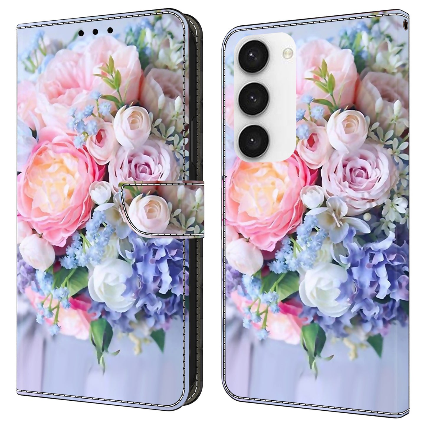 For Samsung Galaxy S24+ Case Shockproof PU Leather 3D Pattern Phone Wallet Cover - Colorful Flower