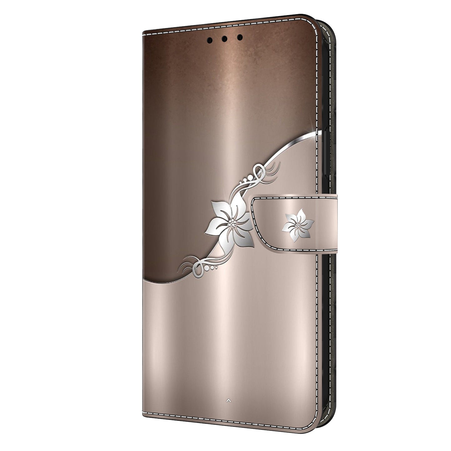 For Samsung Galaxy S24+ Case Shockproof PU Leather 3D Pattern Phone Wallet Cover - Silver Flower