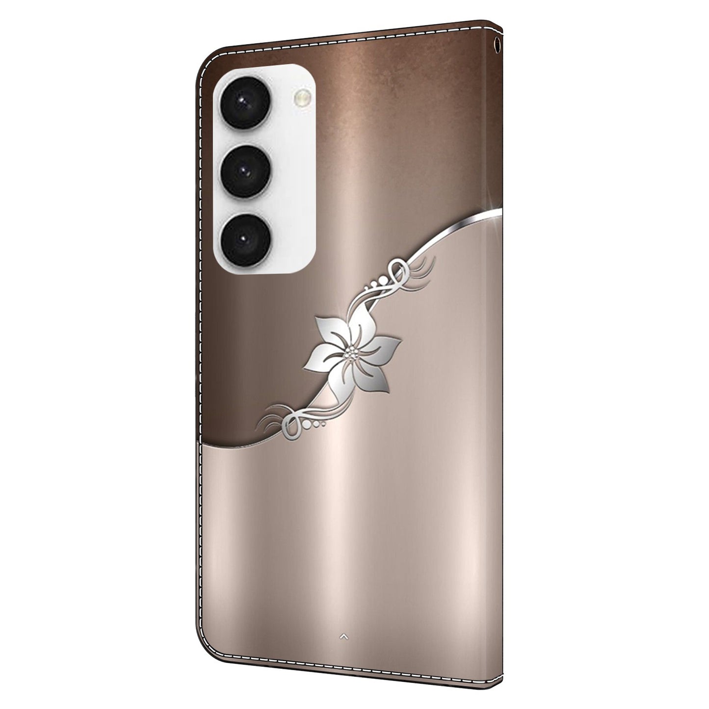 For Samsung Galaxy S24+ Case Shockproof PU Leather 3D Pattern Phone Wallet Cover - Silver Flower
