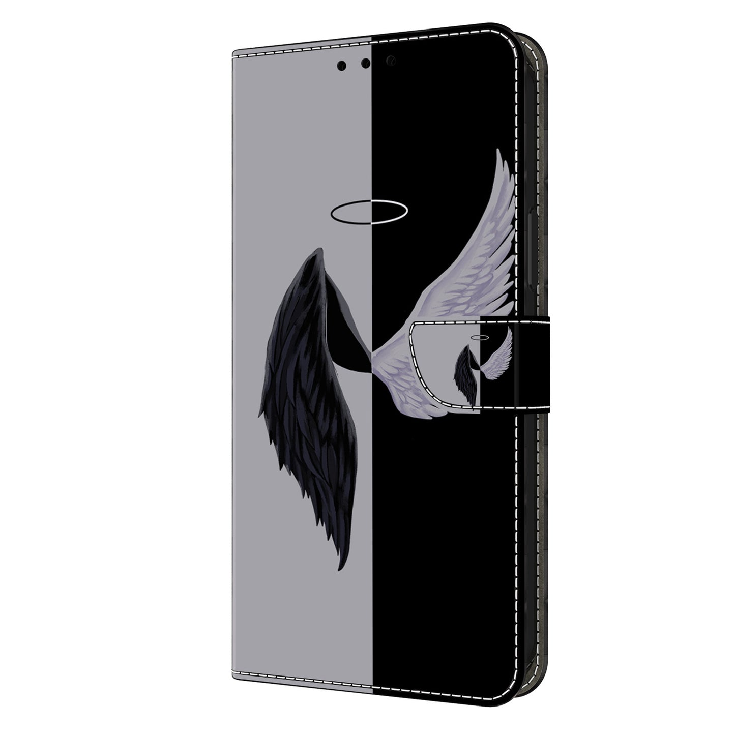 For Samsung Galaxy S24+ Case Shockproof PU Leather 3D Pattern Phone Wallet Cover - Black  /  White Wings