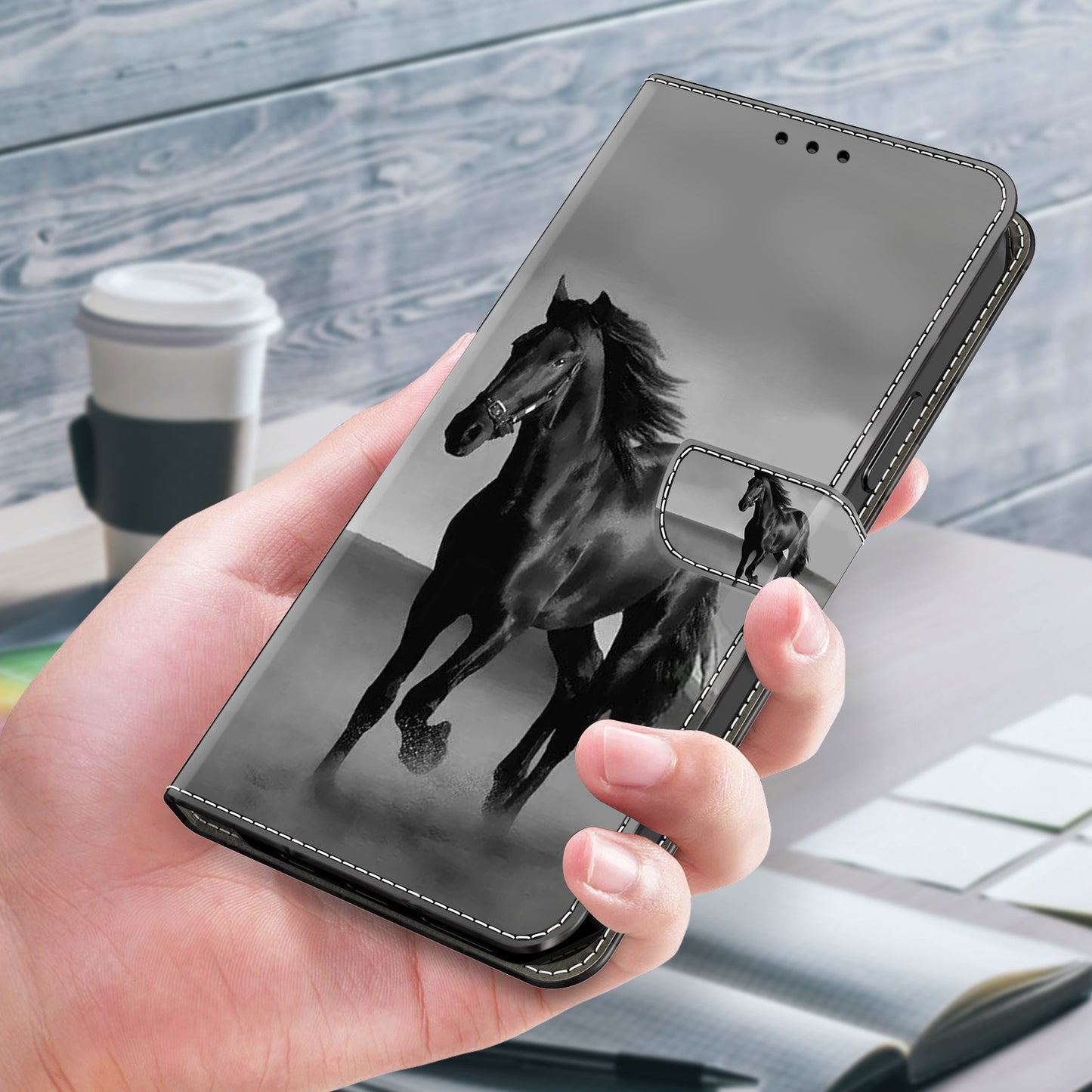 For Samsung Galaxy S24+ Case Shockproof PU Leather 3D Pattern Phone Wallet Cover - Black Horse