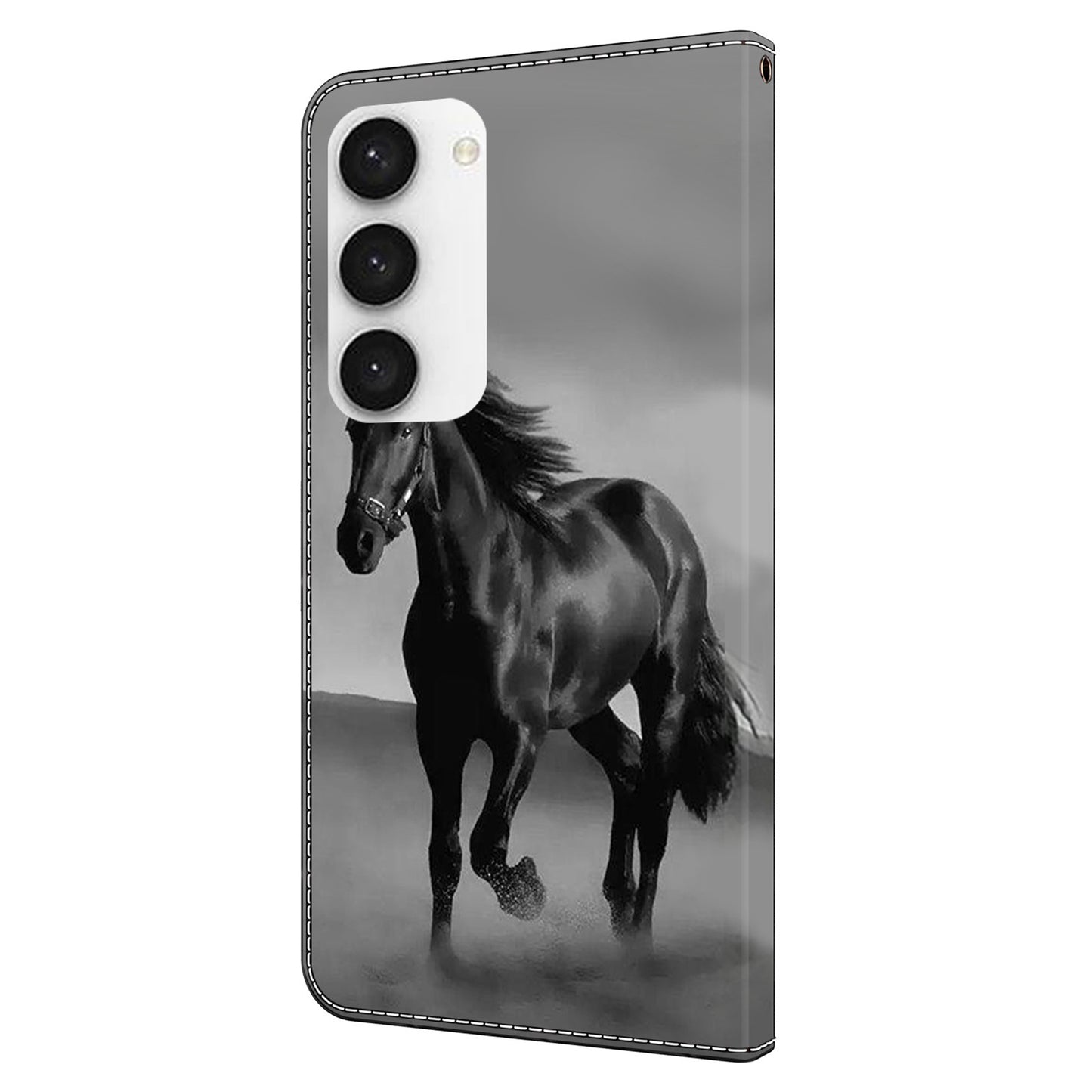 For Samsung Galaxy S24+ Case Shockproof PU Leather 3D Pattern Phone Wallet Cover - Black Horse