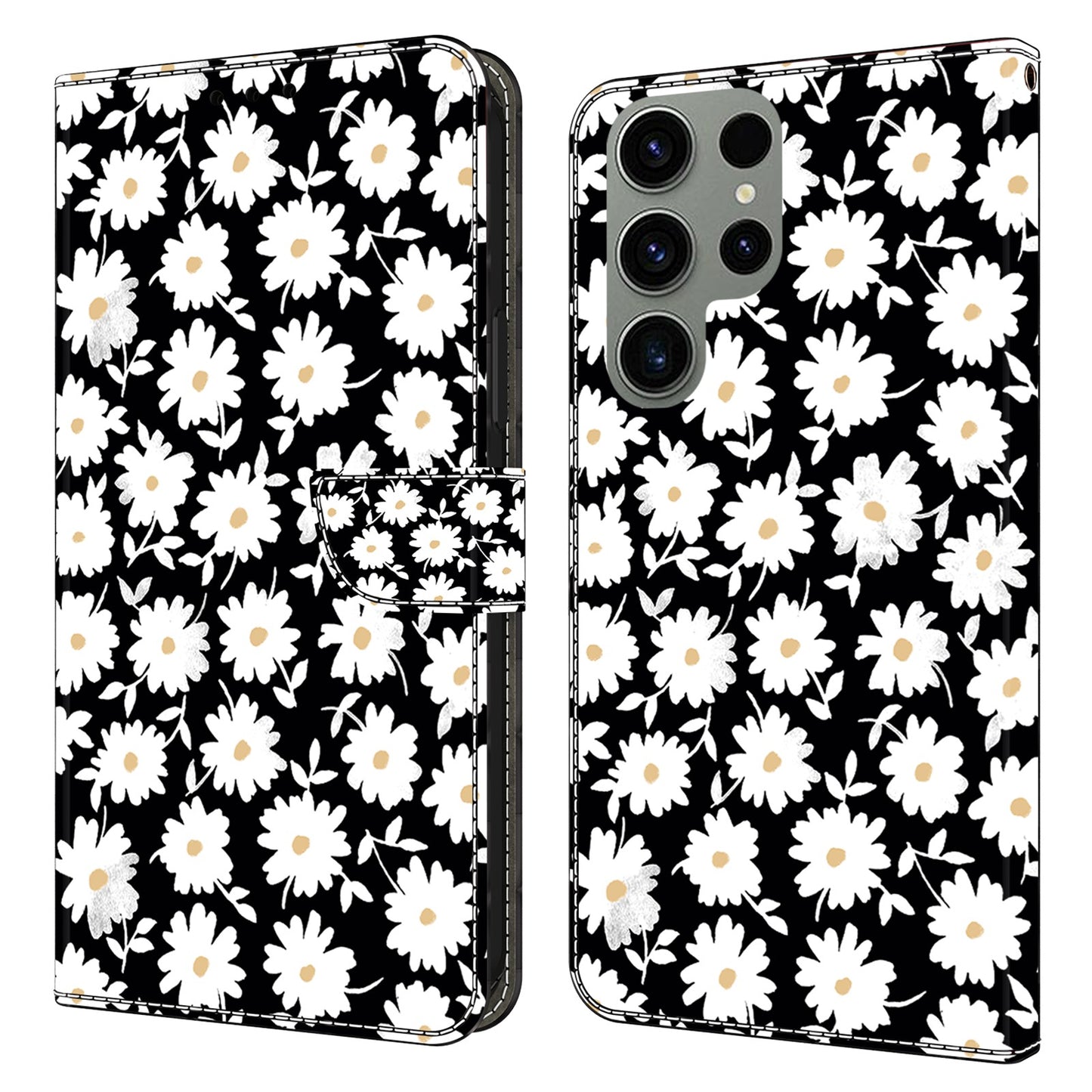 For Samsung Galaxy S24 Ultra Case Anti-fall PU Leather+TPU 3D Pattern Phone Guard Cover - Floral