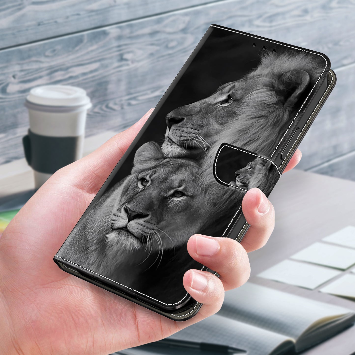 For Samsung Galaxy S24 Ultra Case Anti-fall PU Leather+TPU 3D Pattern Phone Guard Cover - Couple Lions