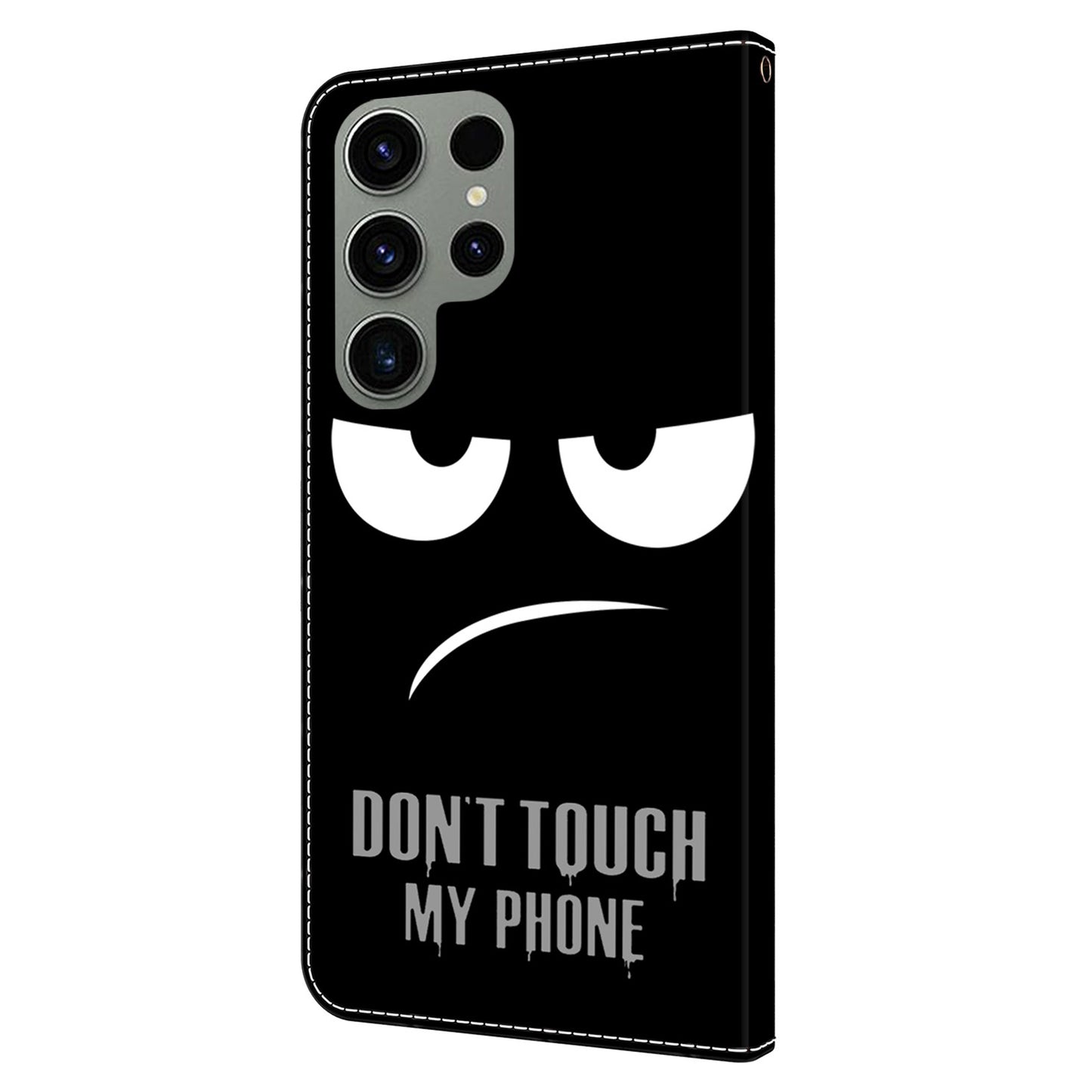 For Samsung Galaxy S24 Ultra Case Anti-fall PU Leather+TPU 3D Pattern Phone Guard Cover - Don't Touch My Phone