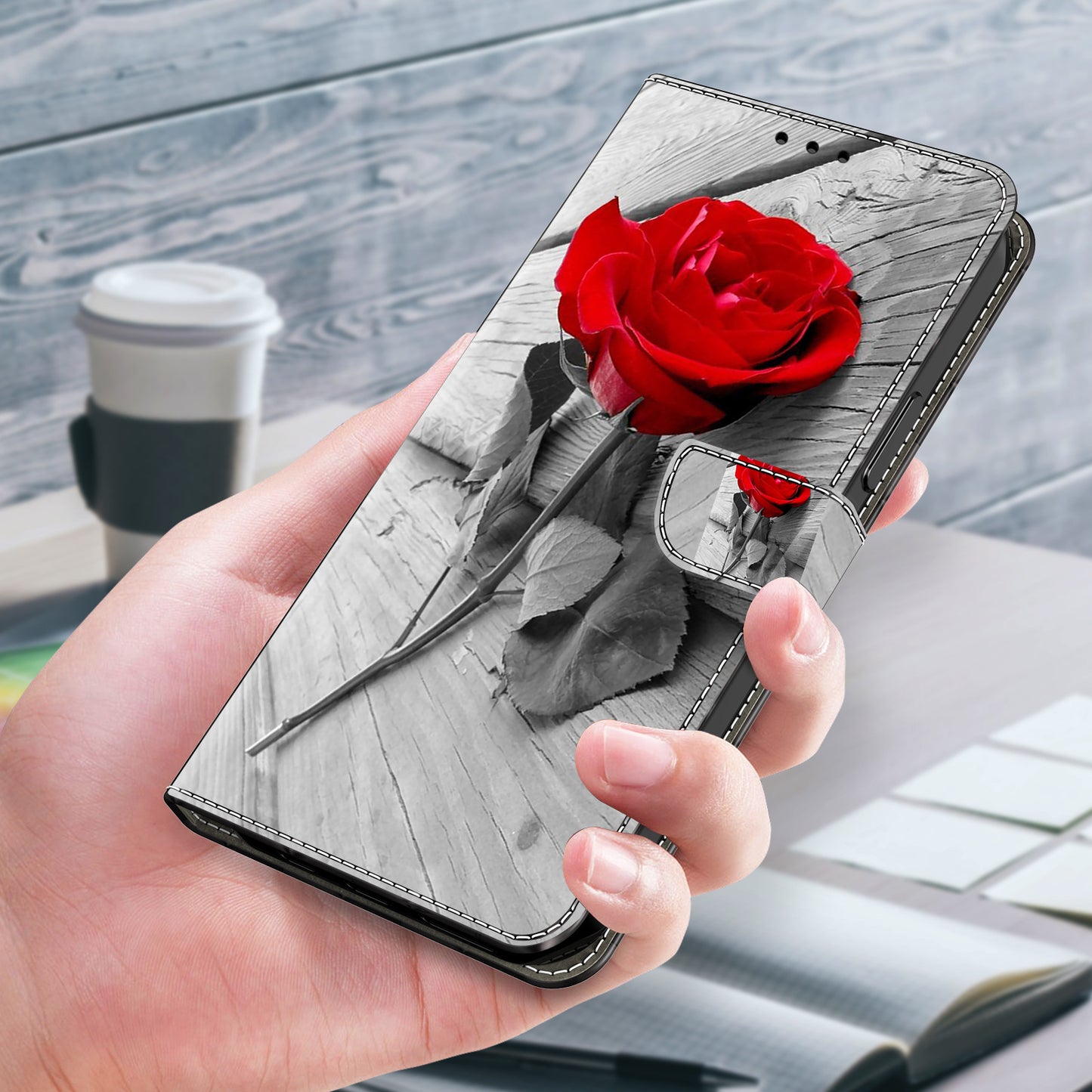 For Samsung Galaxy S24 Ultra Case Anti-fall PU Leather+TPU 3D Pattern Phone Guard Cover - Rose