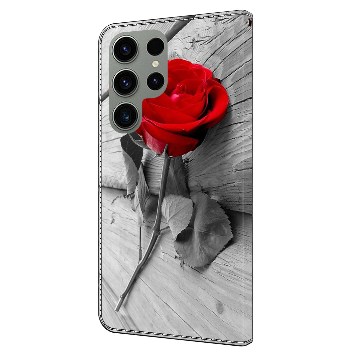 For Samsung Galaxy S24 Ultra Case Anti-fall PU Leather+TPU 3D Pattern Phone Guard Cover - Rose
