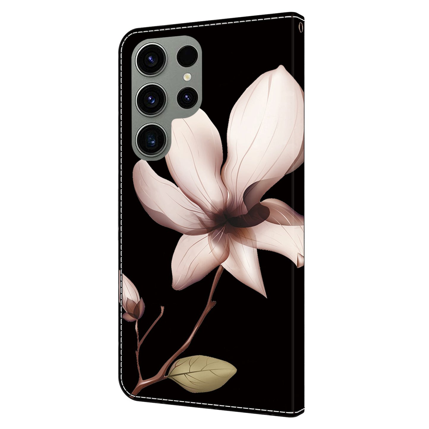 For Samsung Galaxy S24 Ultra Case Anti-fall PU Leather+TPU 3D Pattern Phone Guard Cover - Pink Flower