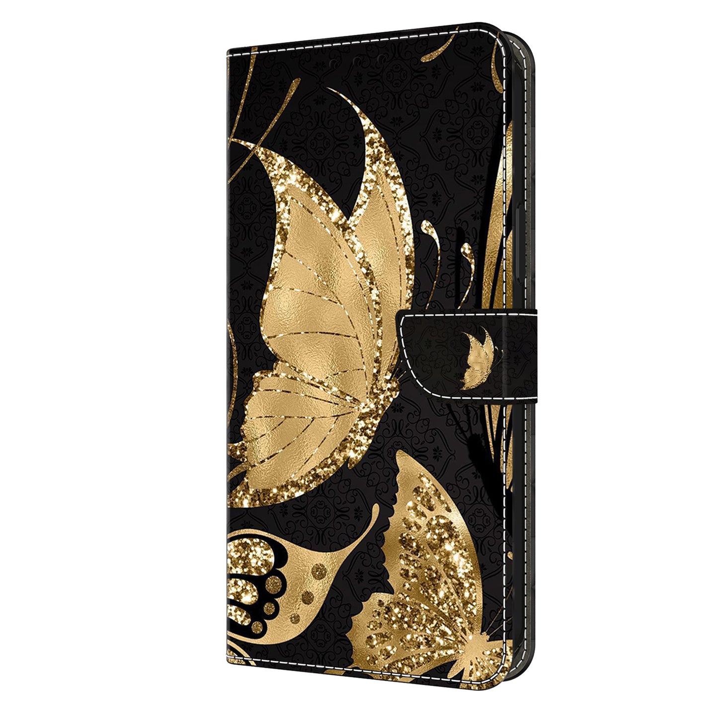 For Samsung Galaxy S24 Ultra Case Anti-fall PU Leather+TPU 3D Pattern Phone Guard Cover - Golden Butterfly