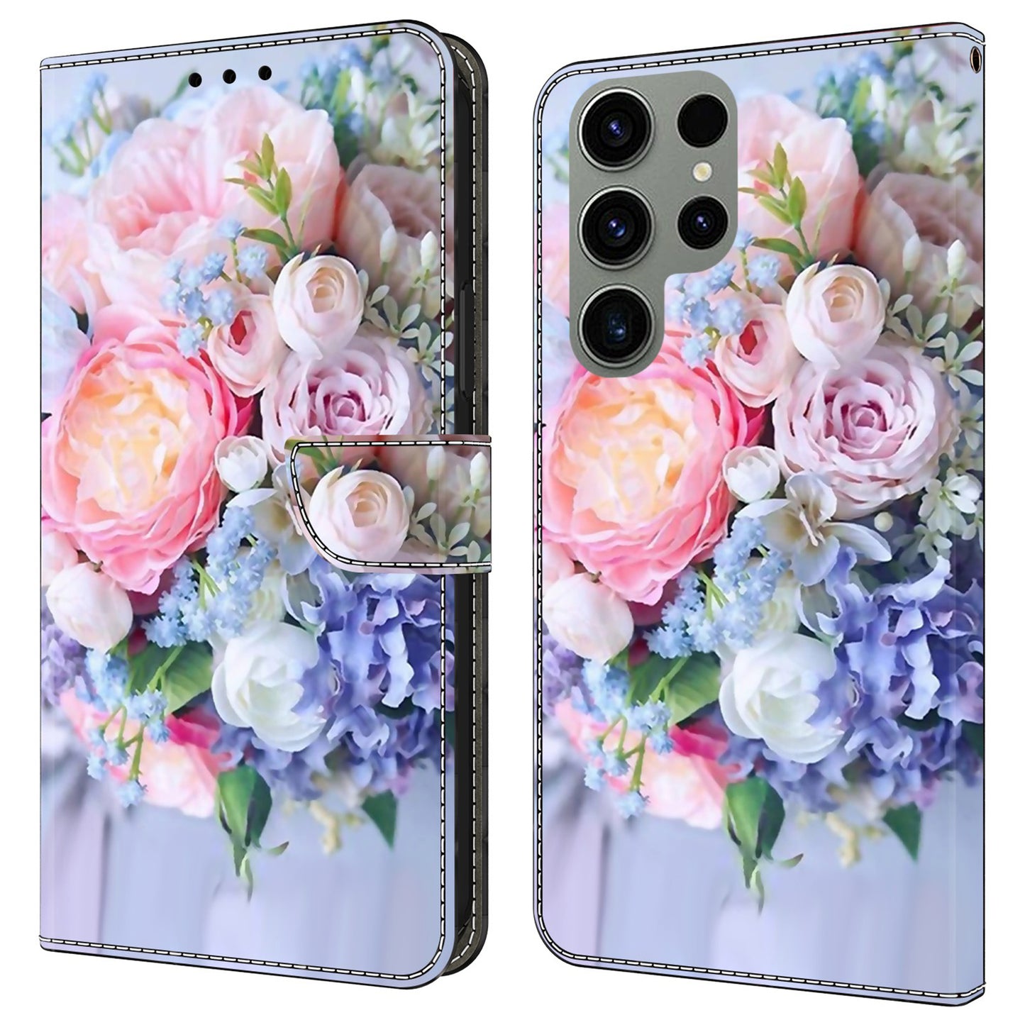 For Samsung Galaxy S24 Ultra Case Anti-fall PU Leather+TPU 3D Pattern Phone Guard Cover -  Colorful Flower