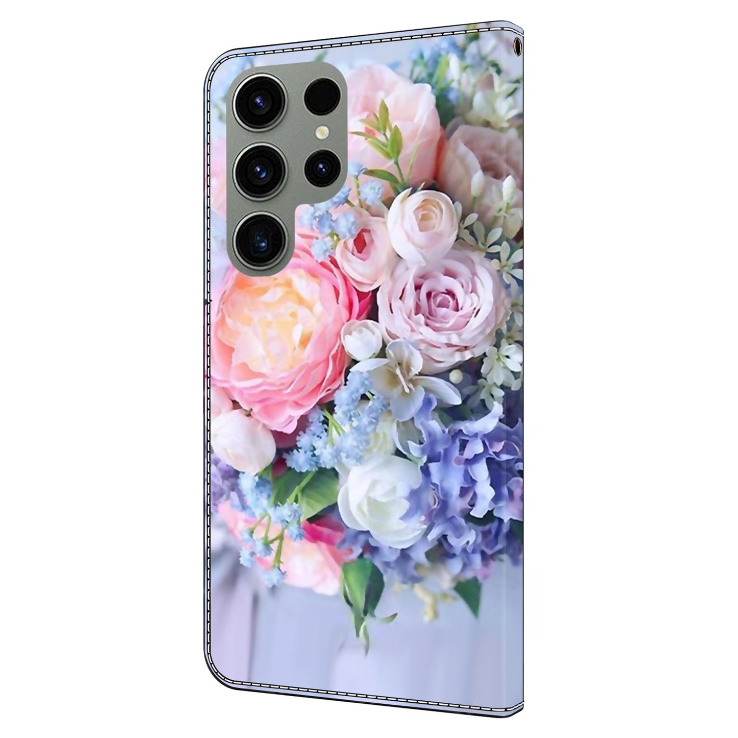 For Samsung Galaxy S24 Ultra Case Anti-fall PU Leather+TPU 3D Pattern Phone Guard Cover -  Colorful Flower