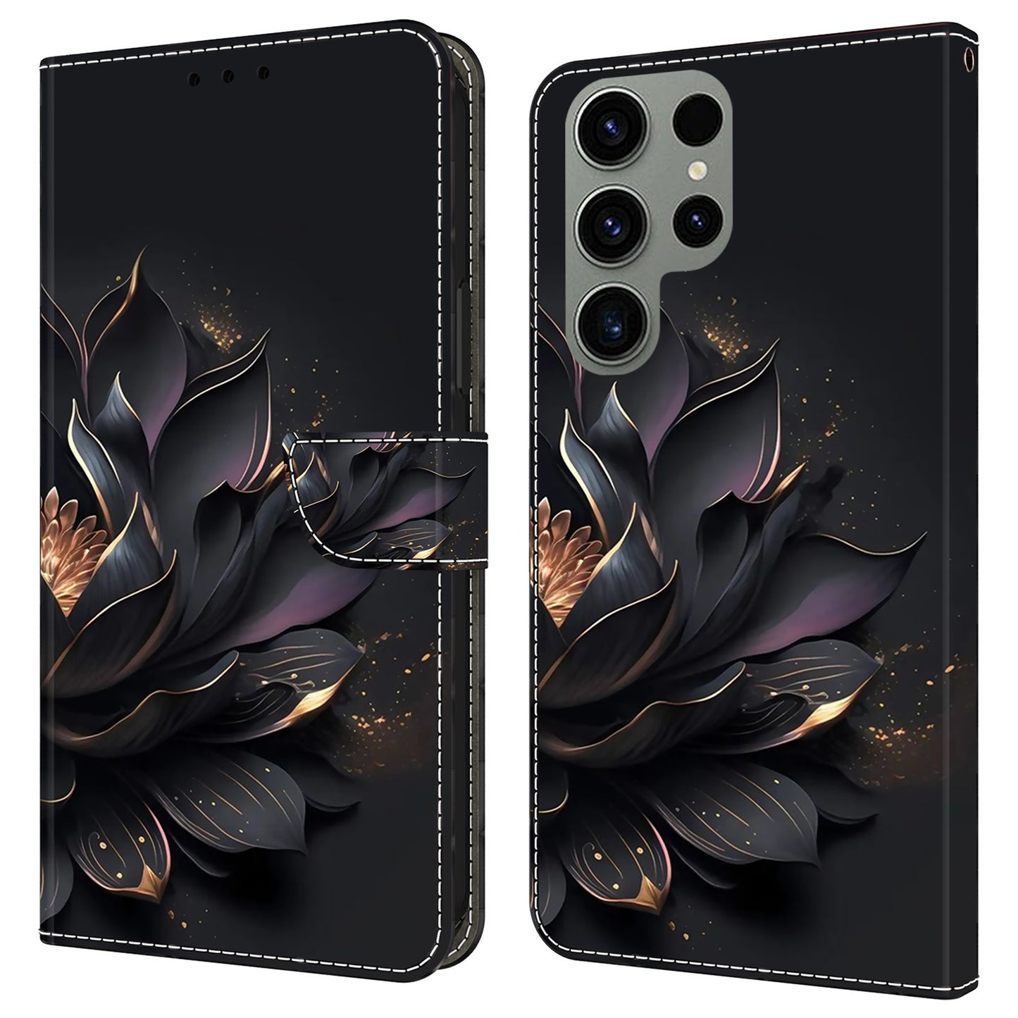 For Samsung Galaxy S24 Ultra Case Anti-fall PU Leather+TPU 3D Pattern Phone Guard Cover - Purple Lotus