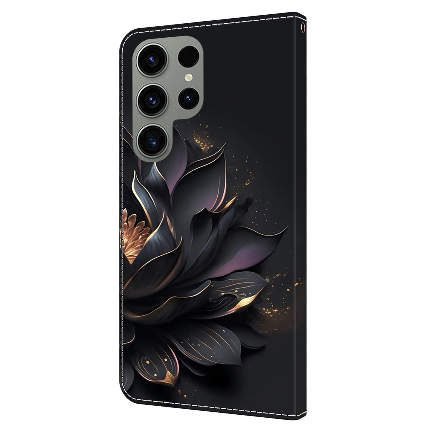 For Samsung Galaxy S24 Ultra Case Anti-fall PU Leather+TPU 3D Pattern Phone Guard Cover - Purple Lotus
