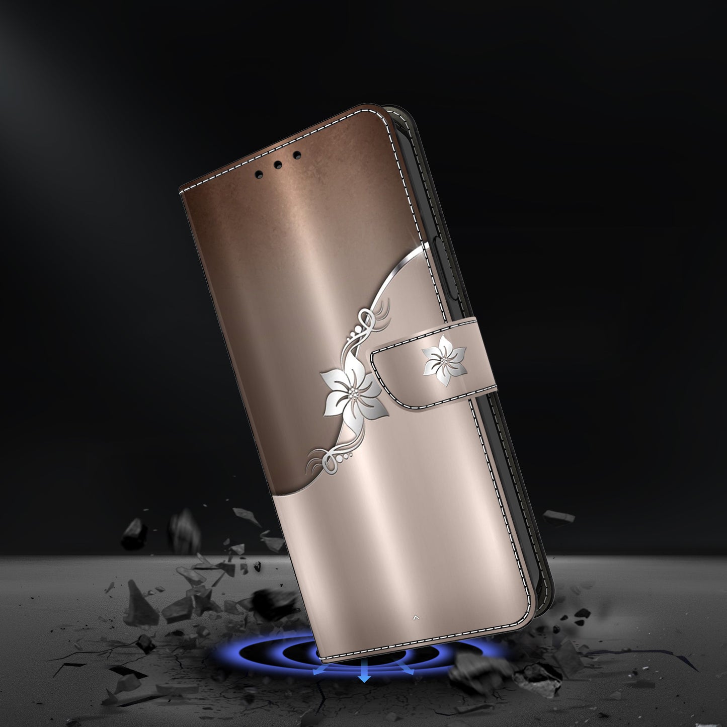 For Samsung Galaxy S24 Ultra Case Anti-fall PU Leather+TPU 3D Pattern Phone Guard Cover - Silver Flower