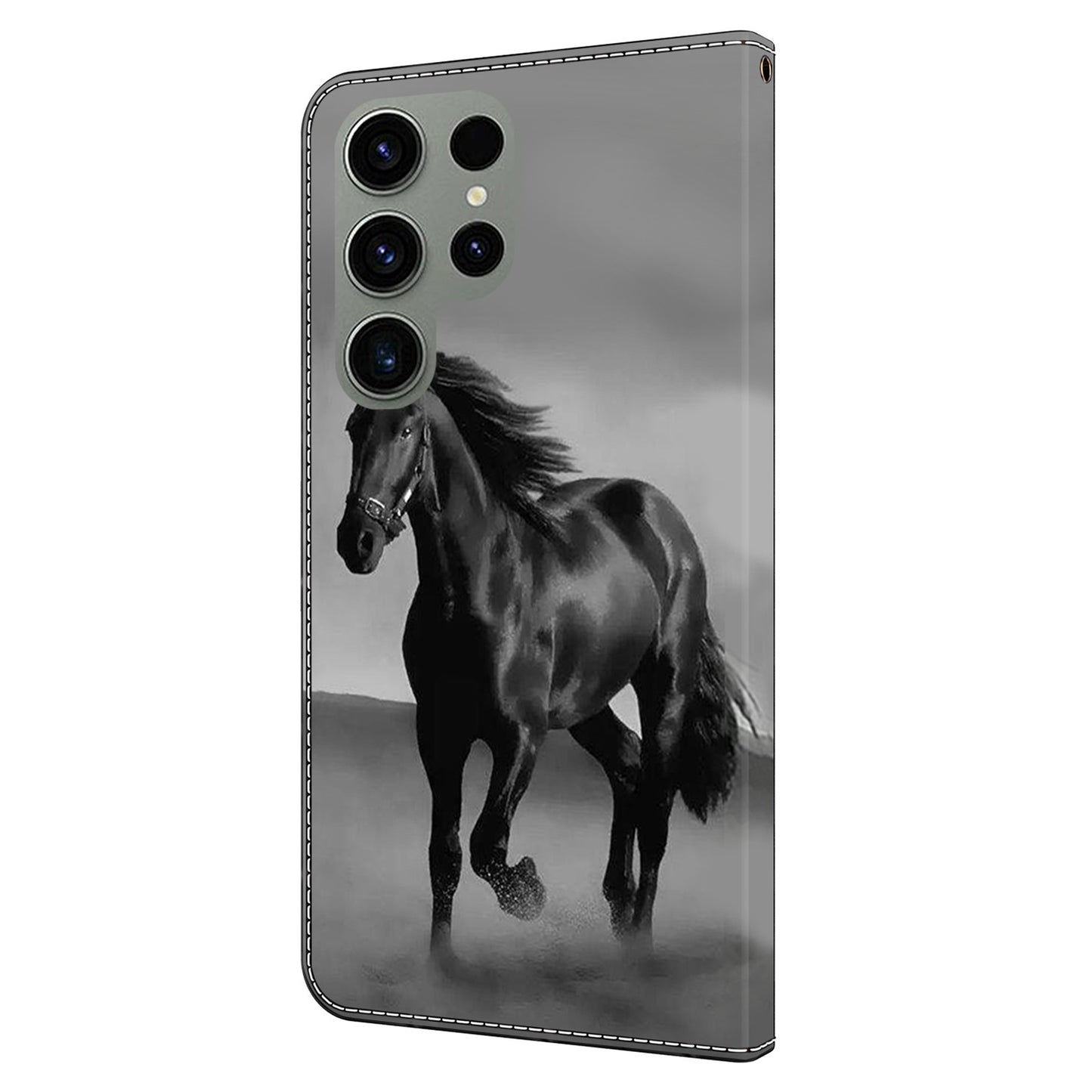 For Samsung Galaxy S24 Ultra Case Anti-fall PU Leather+TPU 3D Pattern Phone Guard Cover - Black Horse