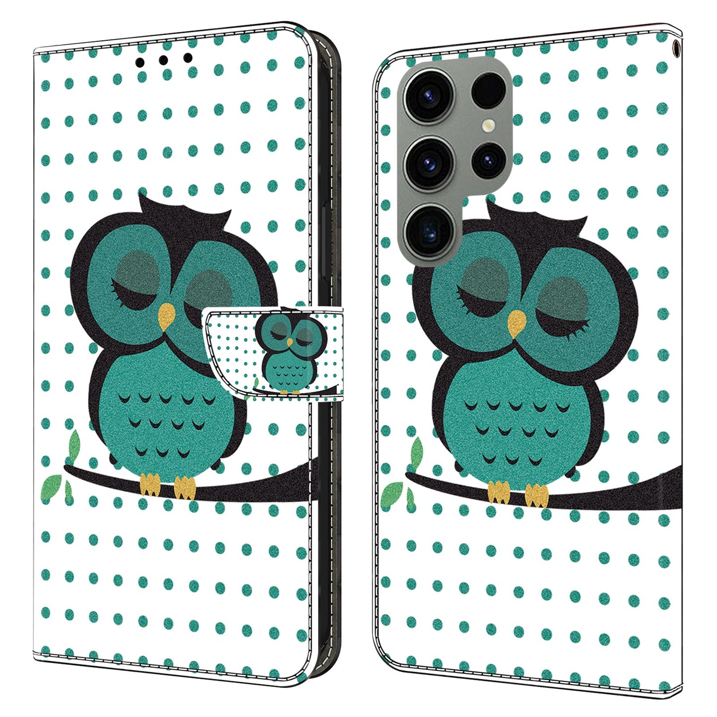 For Samsung Galaxy S24 Ultra Case Anti-fall PU Leather+TPU 3D Pattern Phone Guard Cover - Sleeping Owl