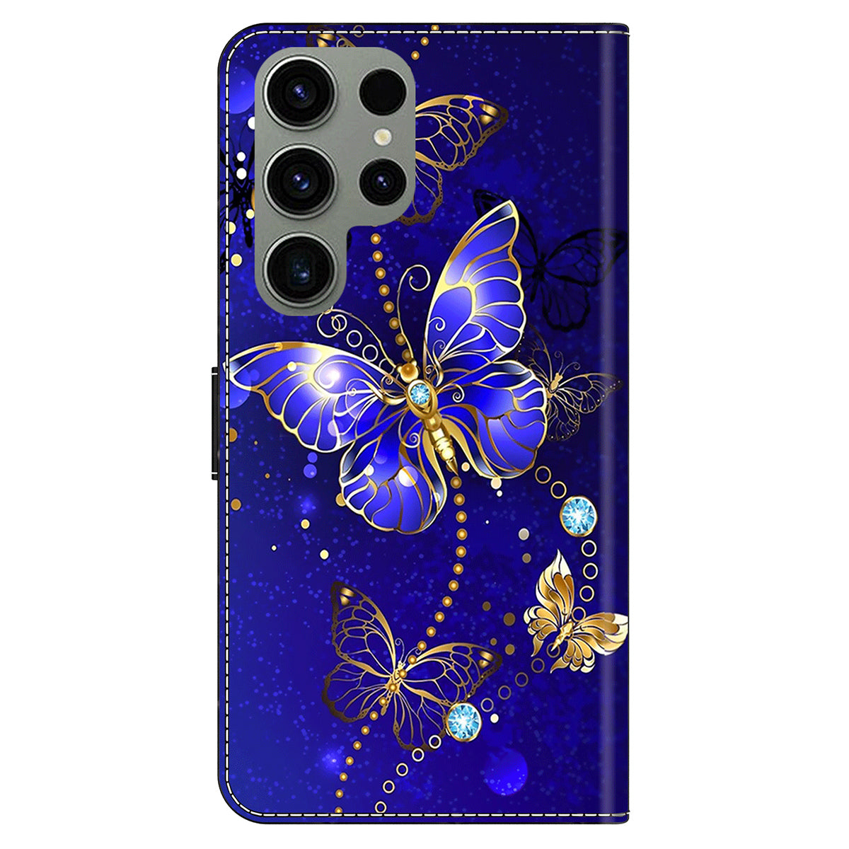 For Samsung Galaxy S24 Ultra Wallet Case PU Leather 3D Pattern Printing Stand Cover - Diamond Butterfly