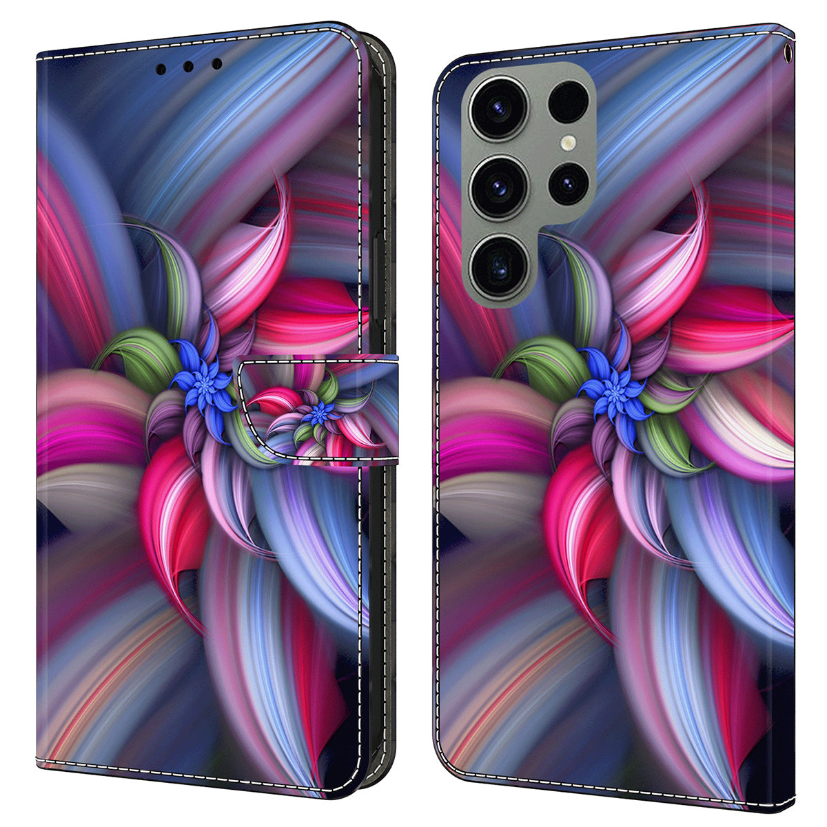 For Samsung Galaxy S24 Ultra Wallet Case PU Leather 3D Pattern Printing Stand Cover - Colorful Flowers