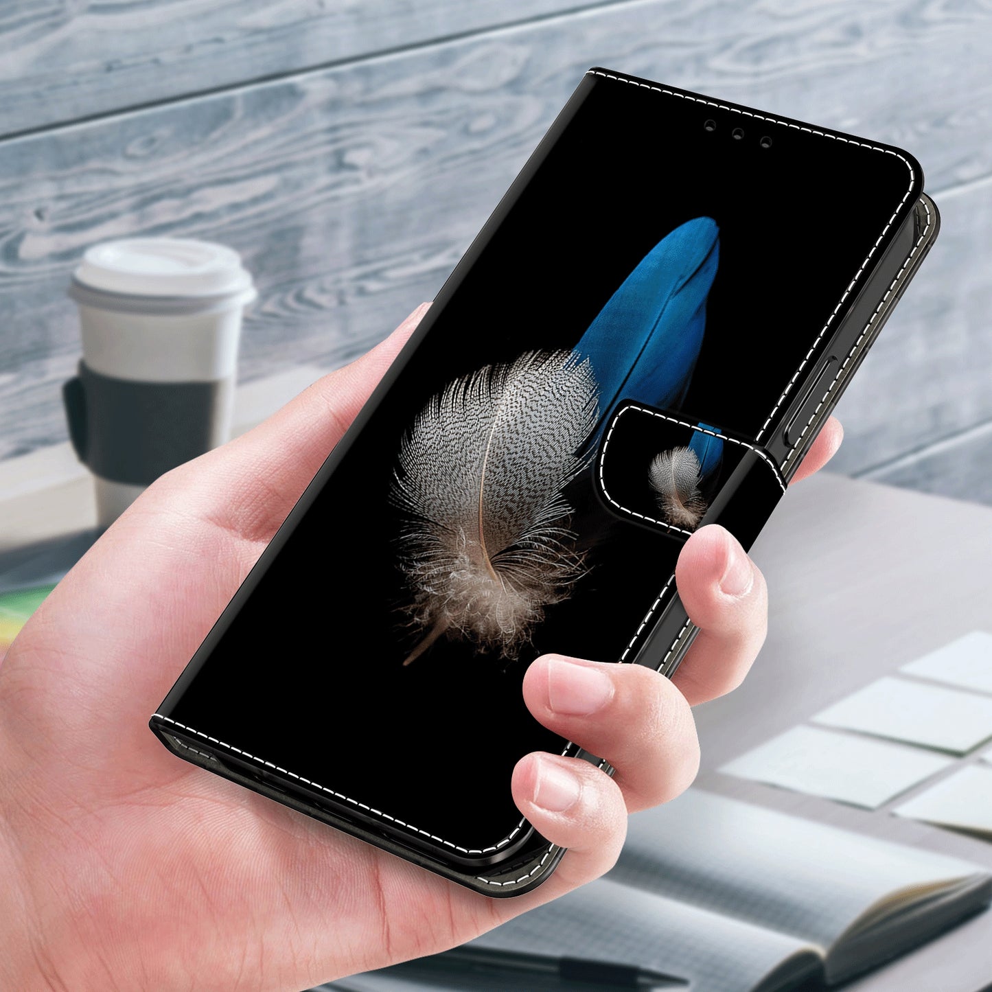 For Samsung Galaxy S24 Ultra Wallet Case PU Leather 3D Pattern Printing Stand Cover - Two Feathers