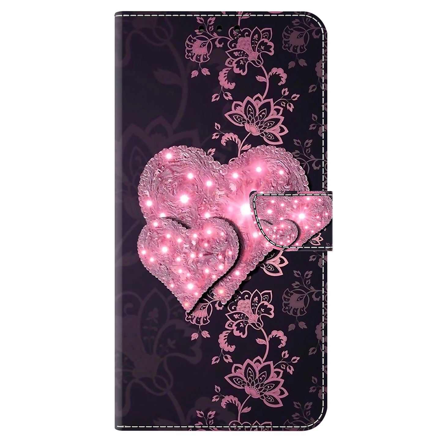 For Samsung Galaxy S24 Ultra Wallet Case PU Leather 3D Pattern Printing Stand Cover - Lace Hearts
